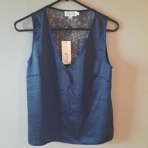 New With Tags Shiny Blue Lace Back Sleeveless Top